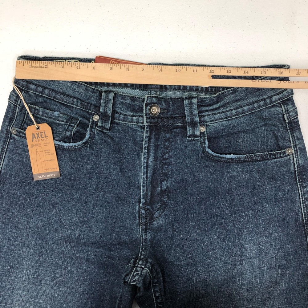 TK Axel Slim Boot Jeans Mens 32x32 Blue Dark Wash Stretch Denim Bootcut Casual - Picture 7 of 12